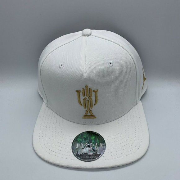 Jordan Trophy Room Logo White Gold Jumpman Hat Snapback Cap